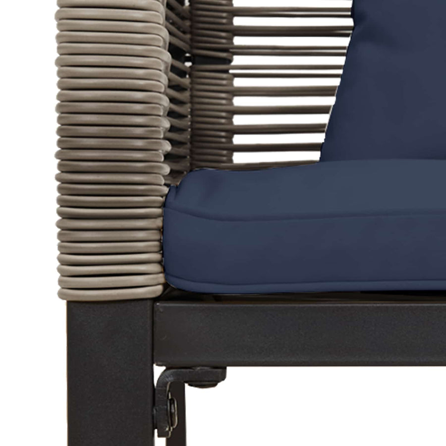 Buitenmeubelset met kussen 3 pcs Grijs en Marineblauw PE Rattan