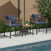 Tuinset PE rotan grijs marineblauw 58x54x74.5 cm