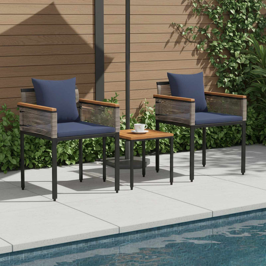 Buitenmeubelset met kussen 3 pcs Grijs en Marineblauw PE Rattan
