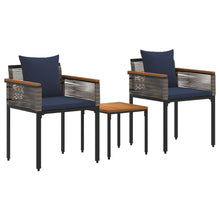 Buitenmeubelset met kussen 3 pcs Grijs en Marineblauw PE Rattan