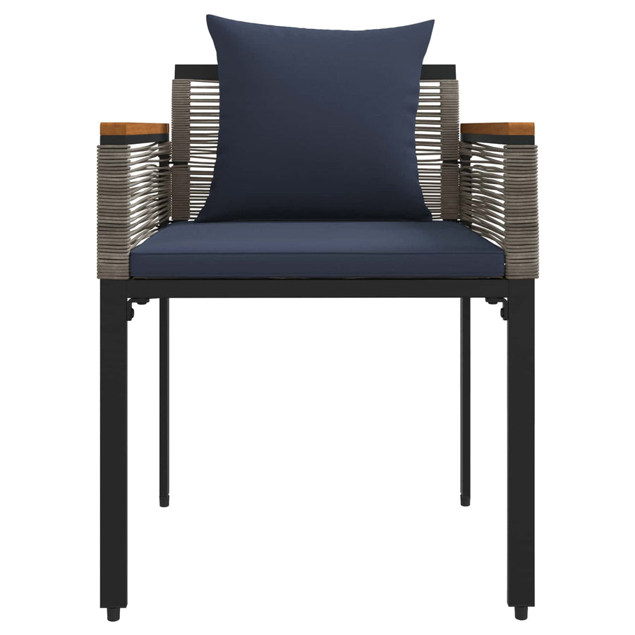 Buitenmeubelset met kussen 3 pcs Grijs en Marineblauw PE Rattan