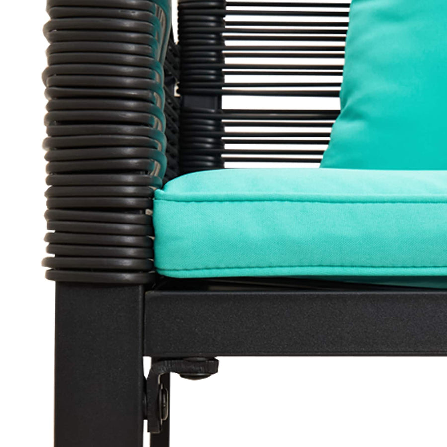 Buitenmeubelset met kussen 3 pcs Zwart en Turquoise PE Rattan