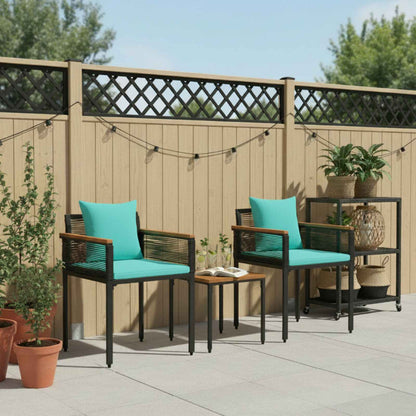 Buitenmeubelset met kussen 3 pcs Zwart en Turquoise PE Rattan