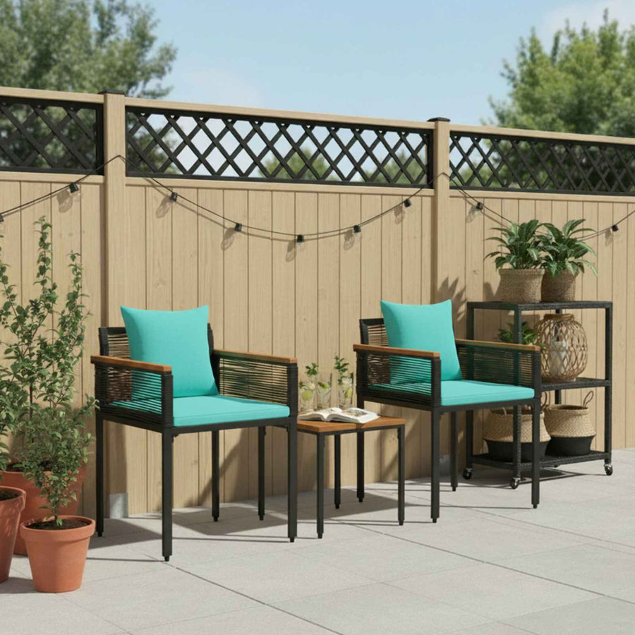 Buitenmeubelset met kussen 3 pcs Zwart en Turquoise PE Rattan