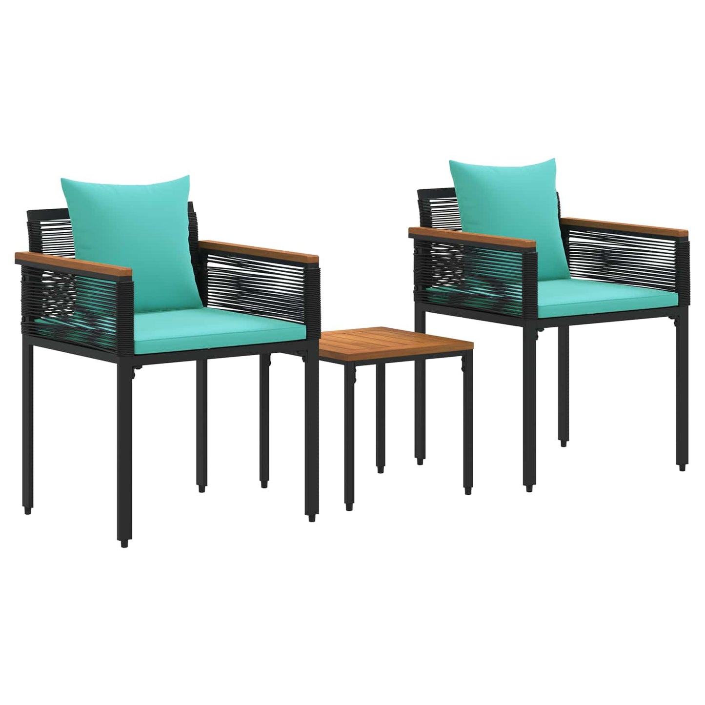 Buitenmeubelset met kussen 3 pcs Zwart en Turquoise PE Rattan