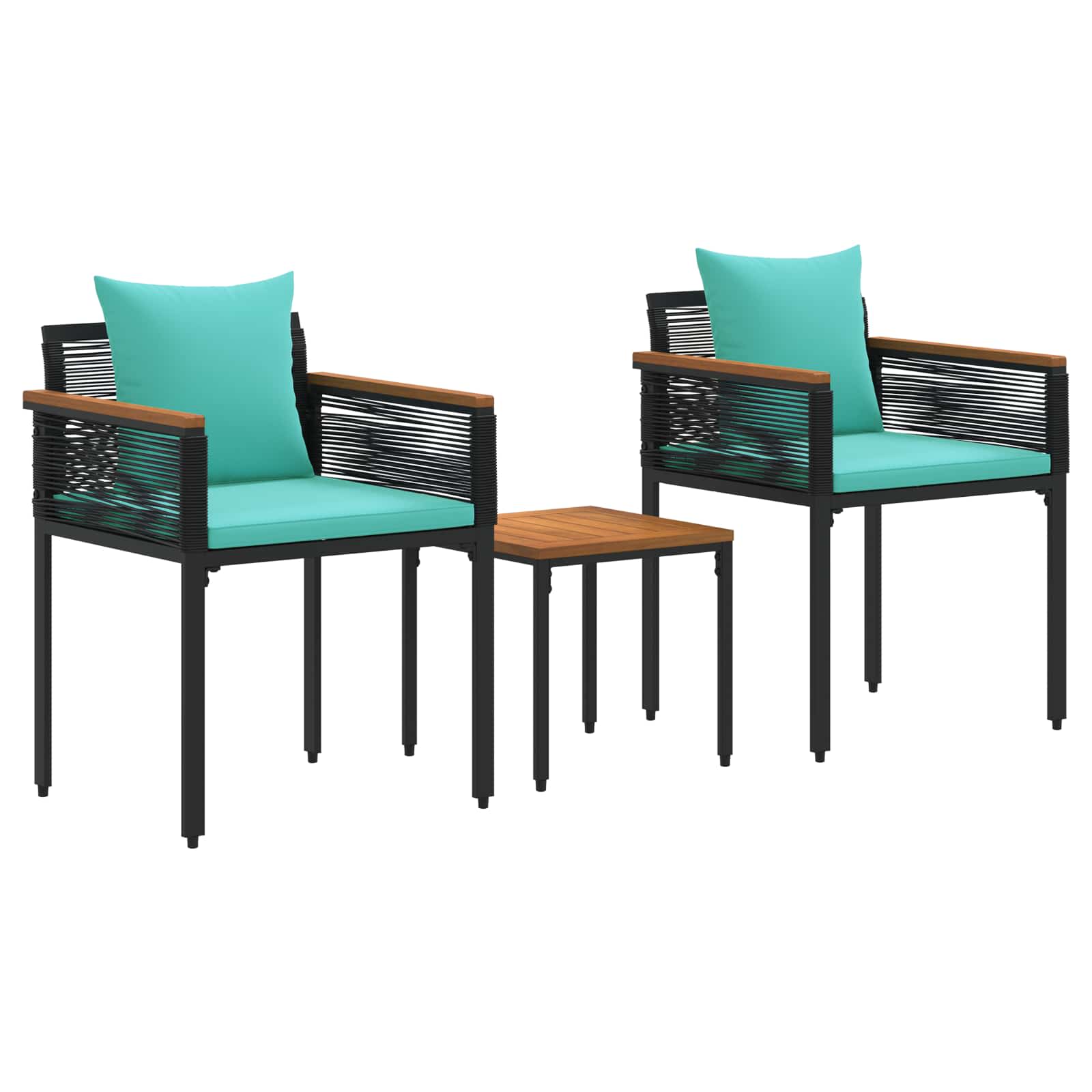 Buitenmeubelset met kussen 3 pcs Zwart en Turquoise PE Rattan
