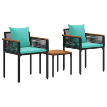 Buitenmeubelset met kussen 3 pcs Zwart en Turquoise PE Rattan