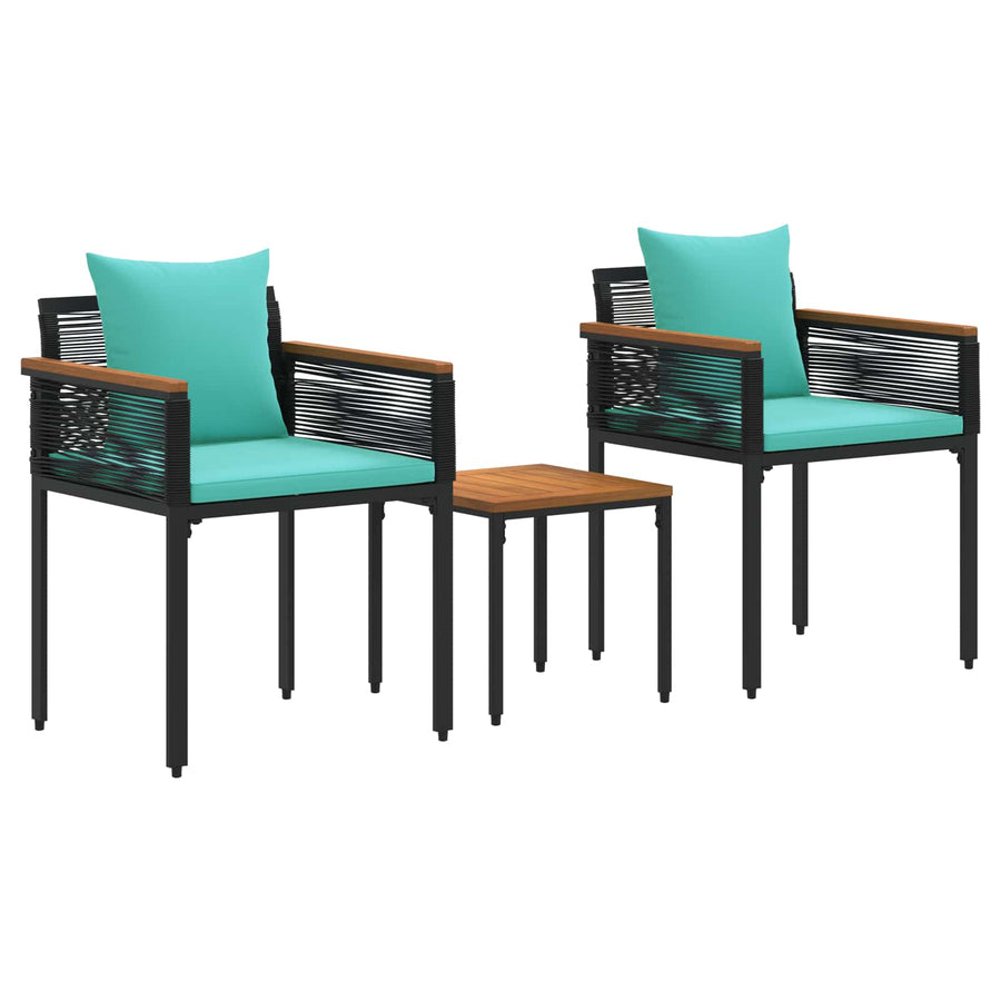 Buitenmeubelset met kussen 3 pcs Zwart en Turquoise PE Rattan