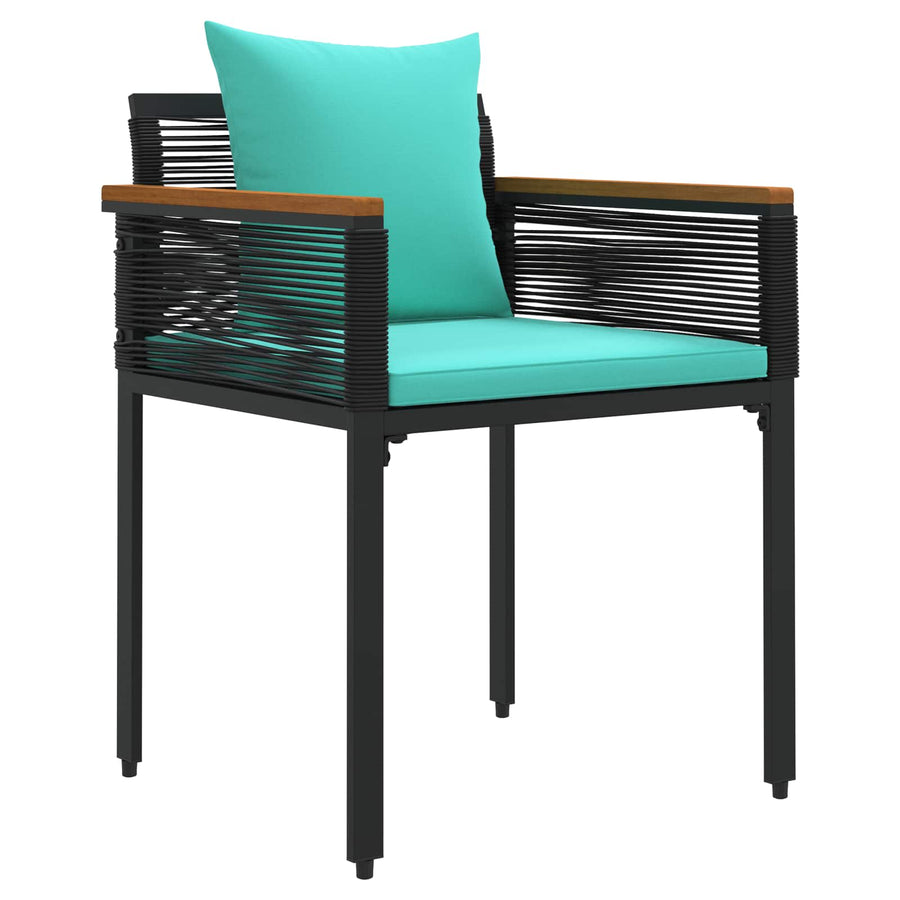 Buitenmeubelset met kussen 3 pcs Zwart en Turquoise PE Rattan