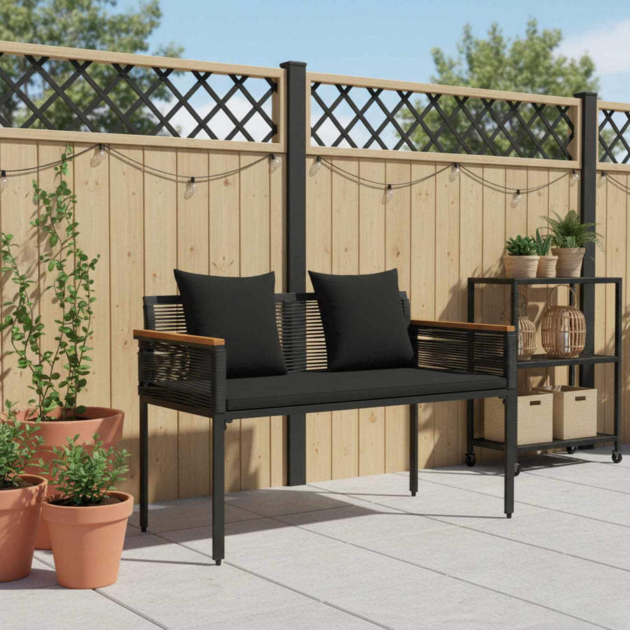Tuinbank met kussen Zwart 117 x 54 x 74.5 cm poly rattan