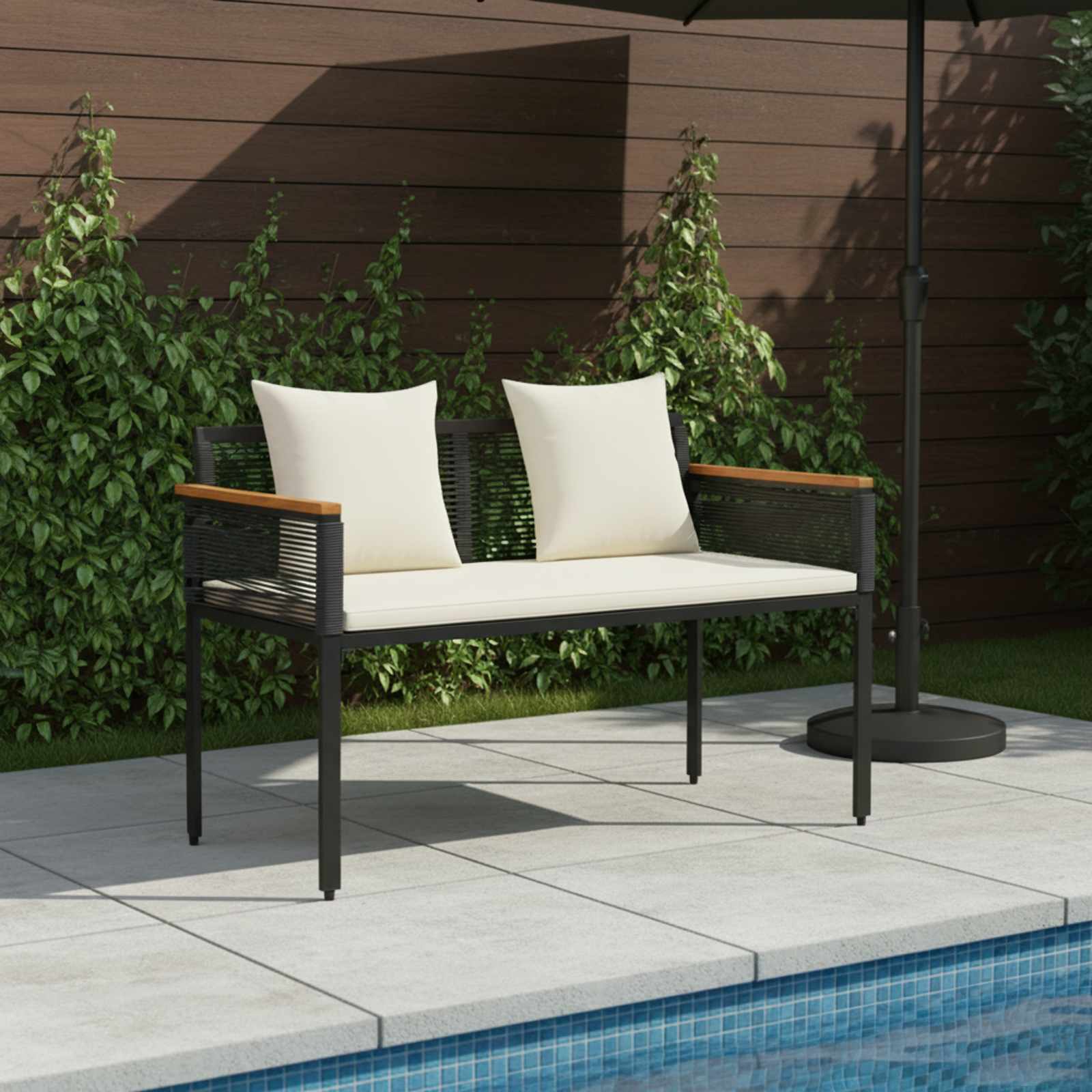 Tuinbank Zwart en Cream Wit 117 x 54 x 74.5 cm poly rattan
