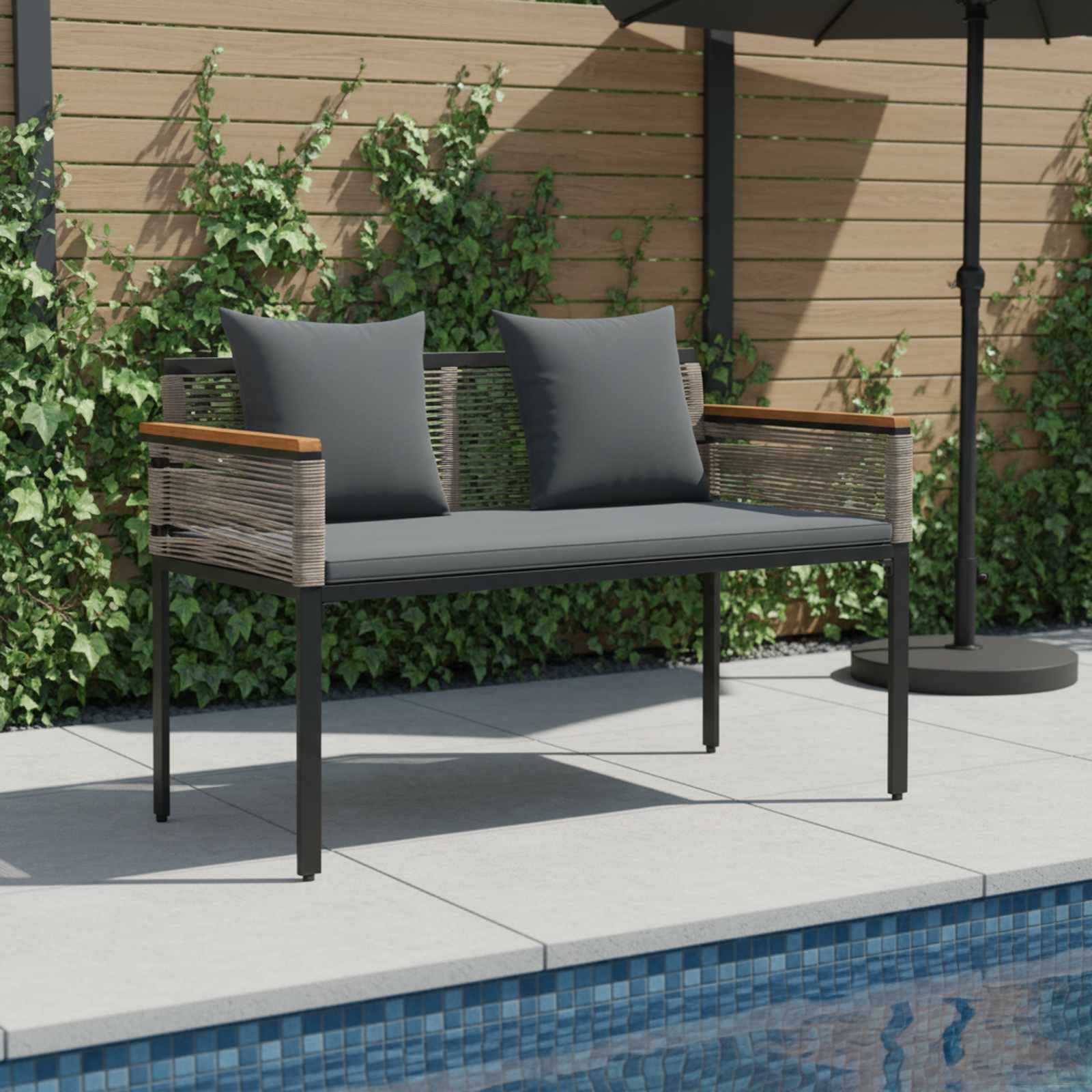 Tuinbank Grijs en Donkergrijs 117 x 54 x 74.5 cm poly rattan