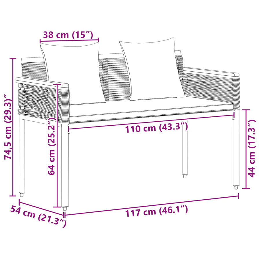 Tuinbank Grijs en Donkergrijs 117 x 54 x 74.5 cm poly rattan