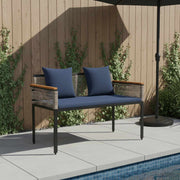 Tuinbank poly rattan grijs marineblauw 117x54x74.5 cm