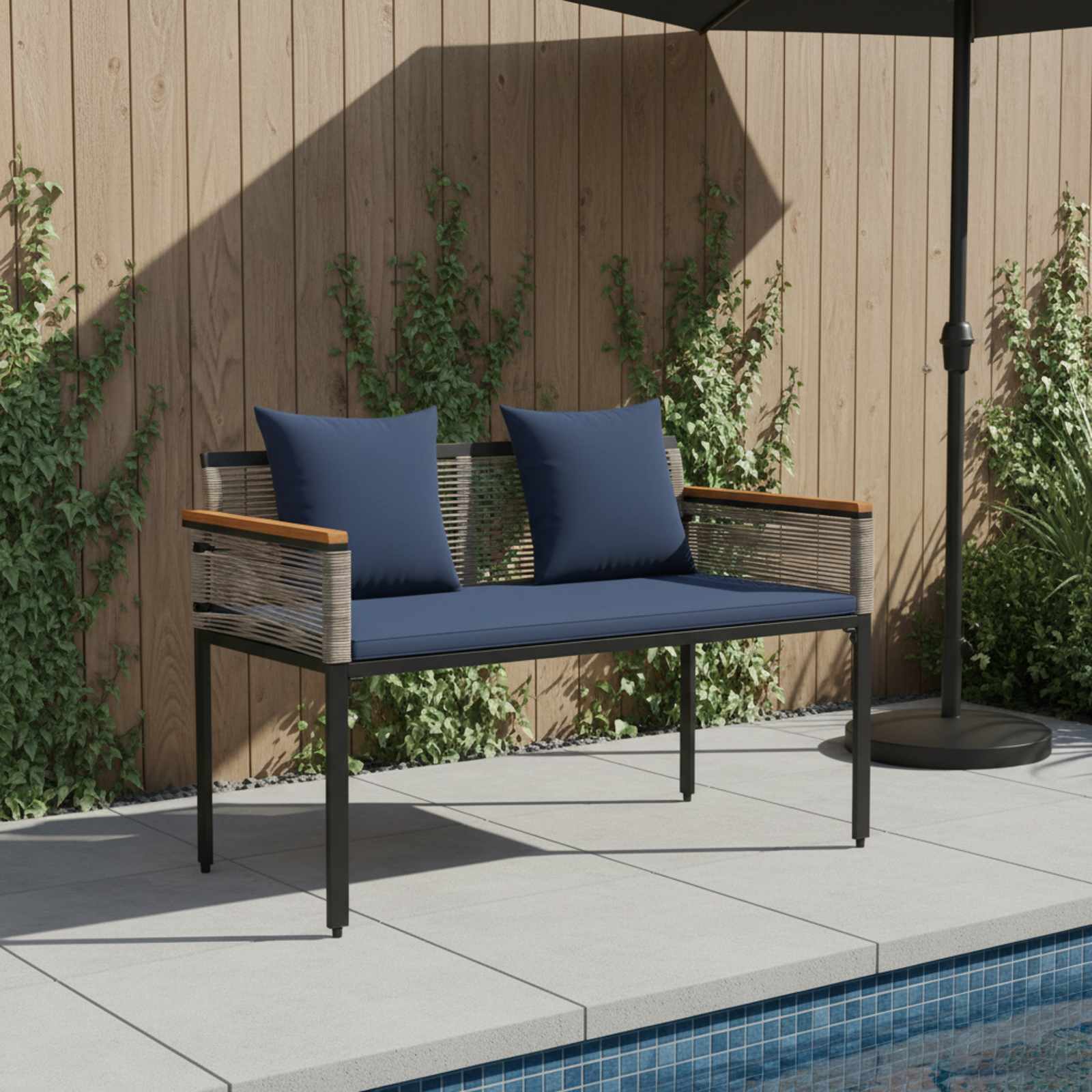 Tuinbank Grijs en Marineblauw 117 x 54 x 74.5 cm poly rattan