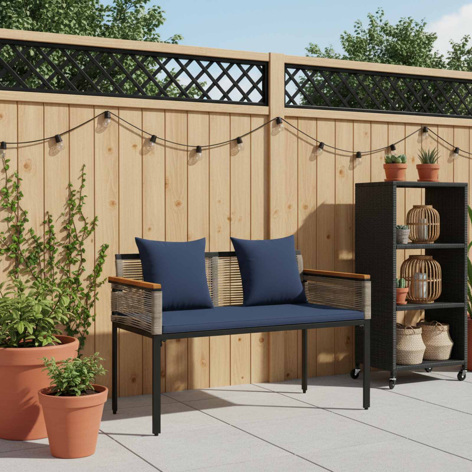 Tuinbank Grijs en Marineblauw 117 x 54 x 74.5 cm poly rattan