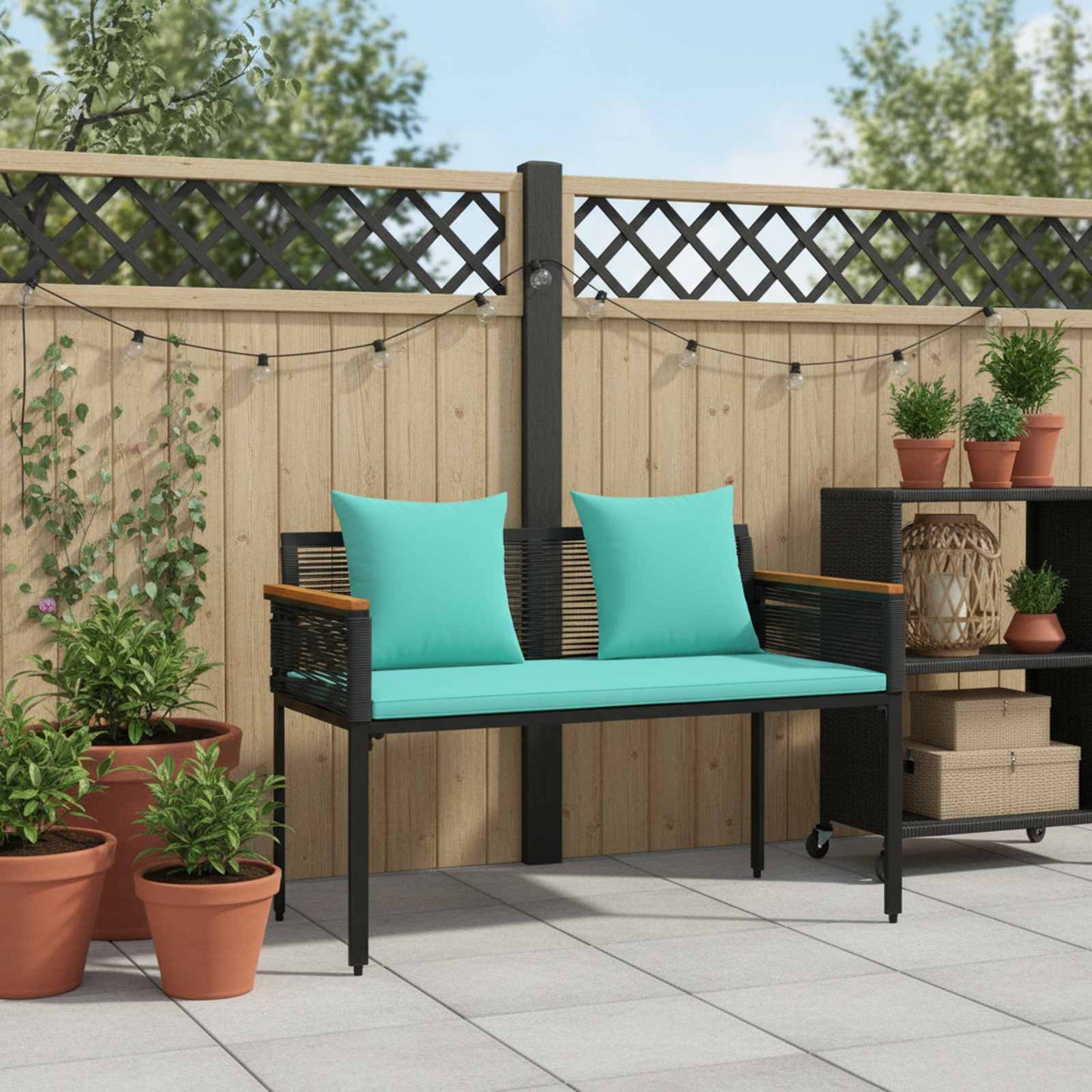 Tuinbank Zwart en Turquoise 117 x 54 x 74.5 cm poly rattan