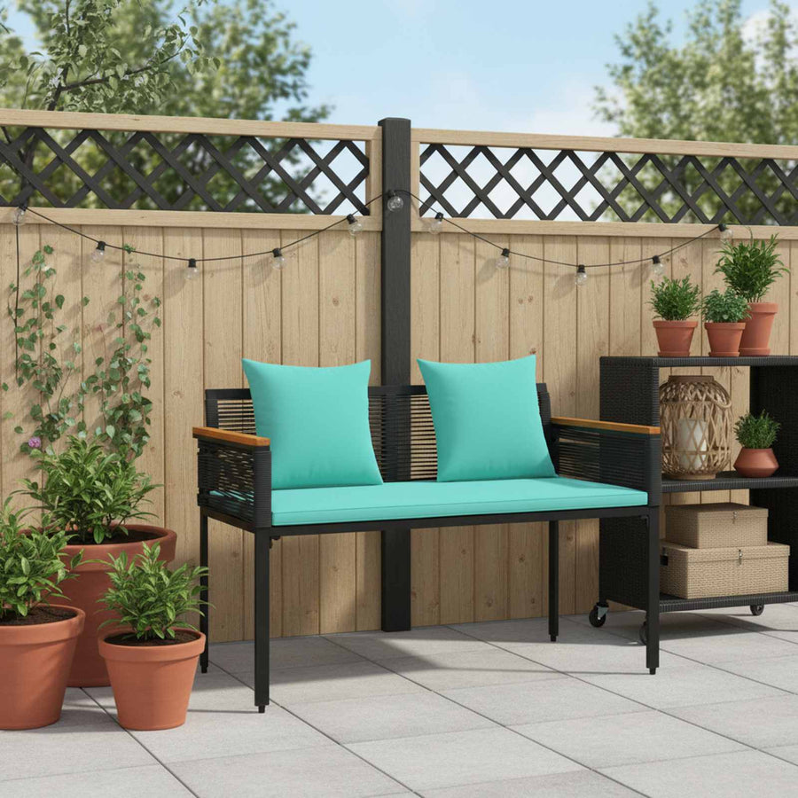 Tuinbank Zwart en Turquoise 117 x 54 x 74.5 cm poly rattan