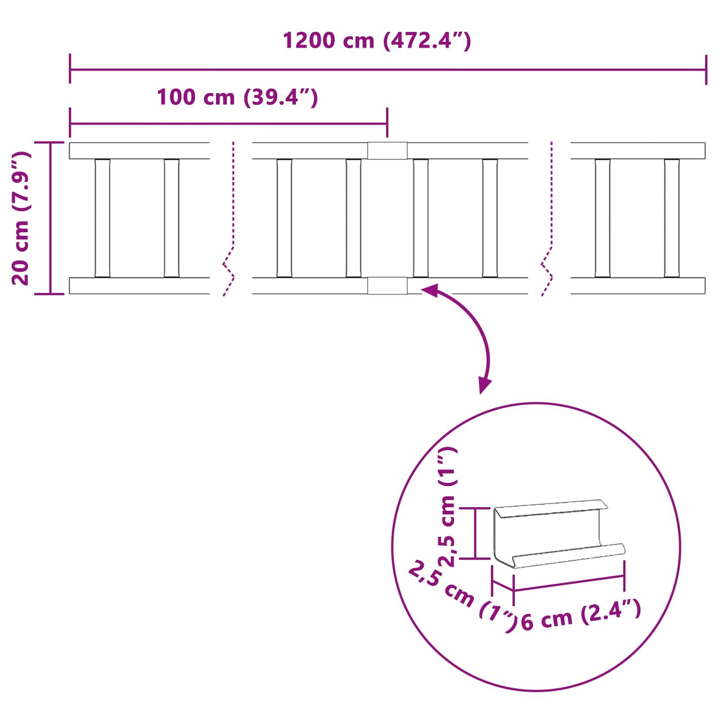 Dak sneeuwbeugel Antraciet 1200 x 2,5 x 20 cm Staal