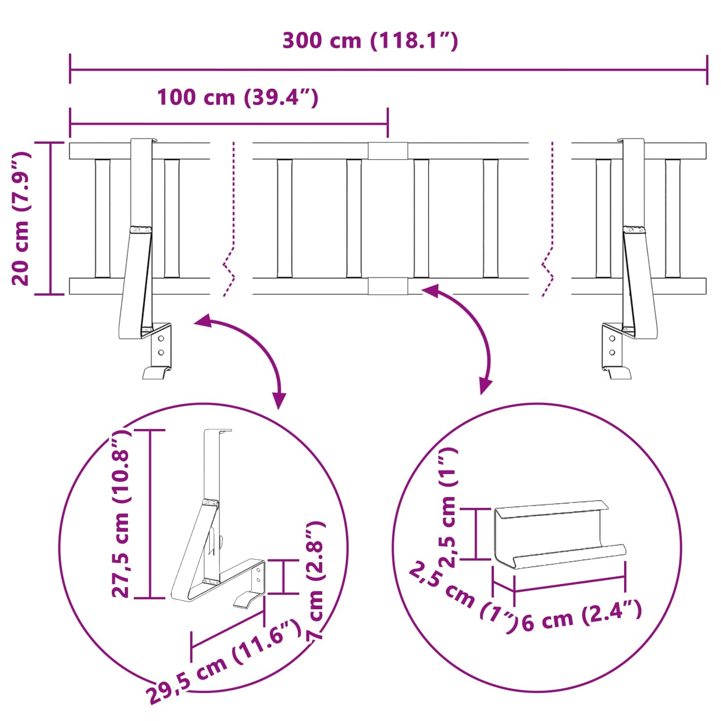 Dak sneeuwbeugel Zwart 300 x 29,5 x 34,5 cm Staal