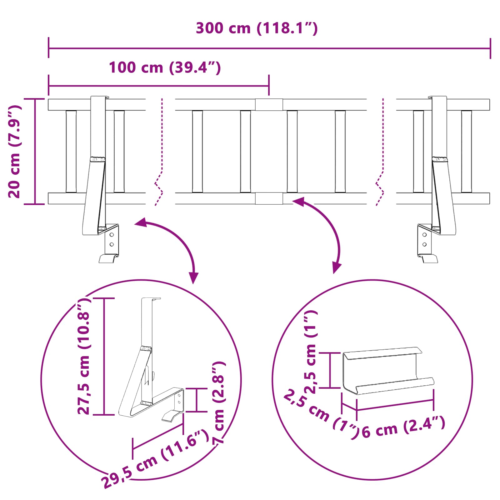 Dak sneeuwbeugel Zwart 300 x 29,5 x 34,5 cm Staal