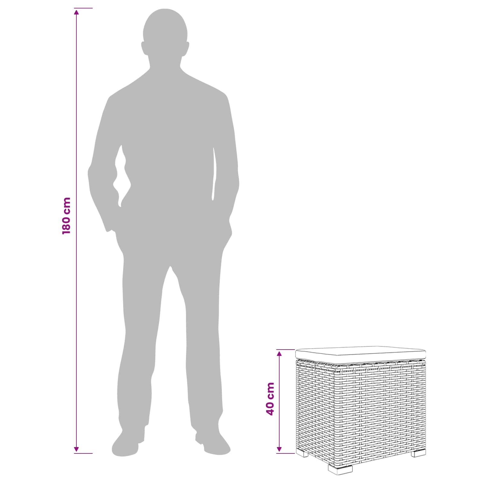 Tuinvoetbank met Kussen 2 stuks Grijs polyrattan