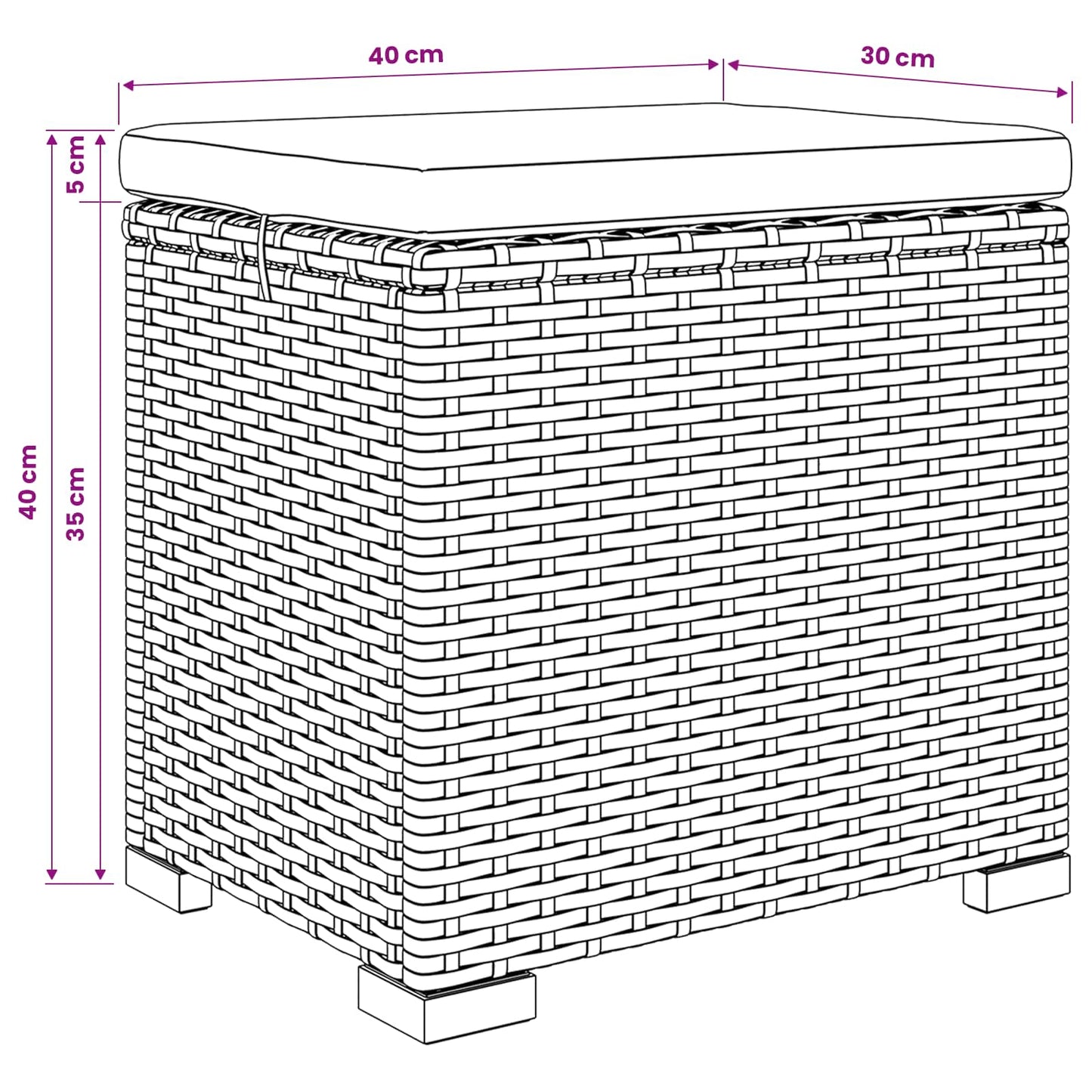 Tuinvoetbank met Kussen 2 stuks Grijs polyrattan