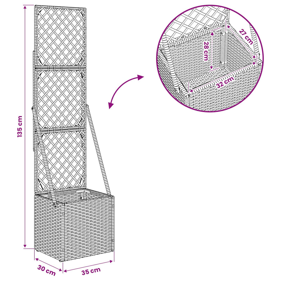 Tuindruppel met Trellis Grijs 35 x 30 x 135 cm poly rattan