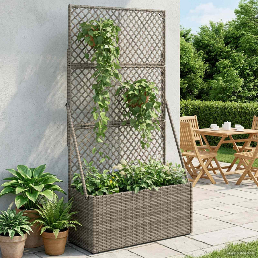 Tuindruppel met Trellis Grijs 70 x 30 x 135 cm poly rattan