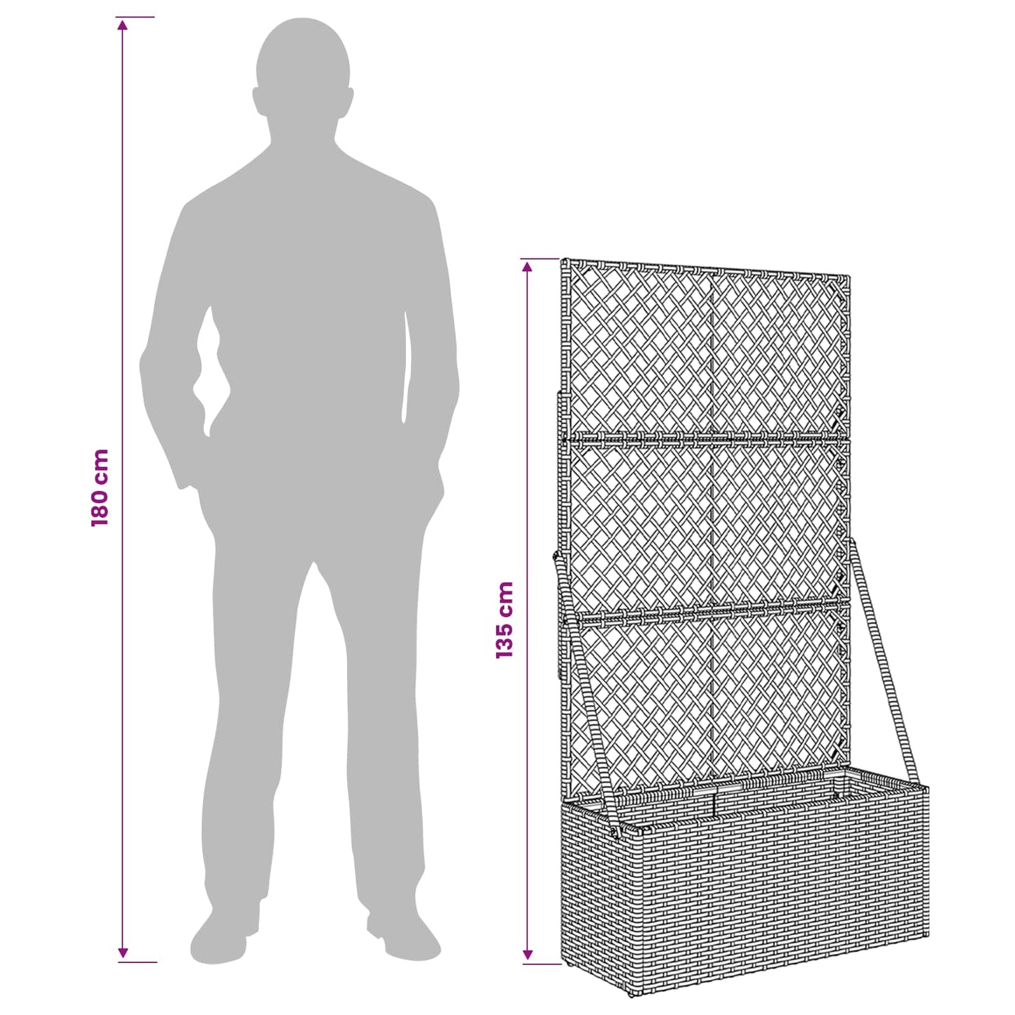 Tuindruppel met Trellis Grijs 70 x 30 x 135 cm poly rattan