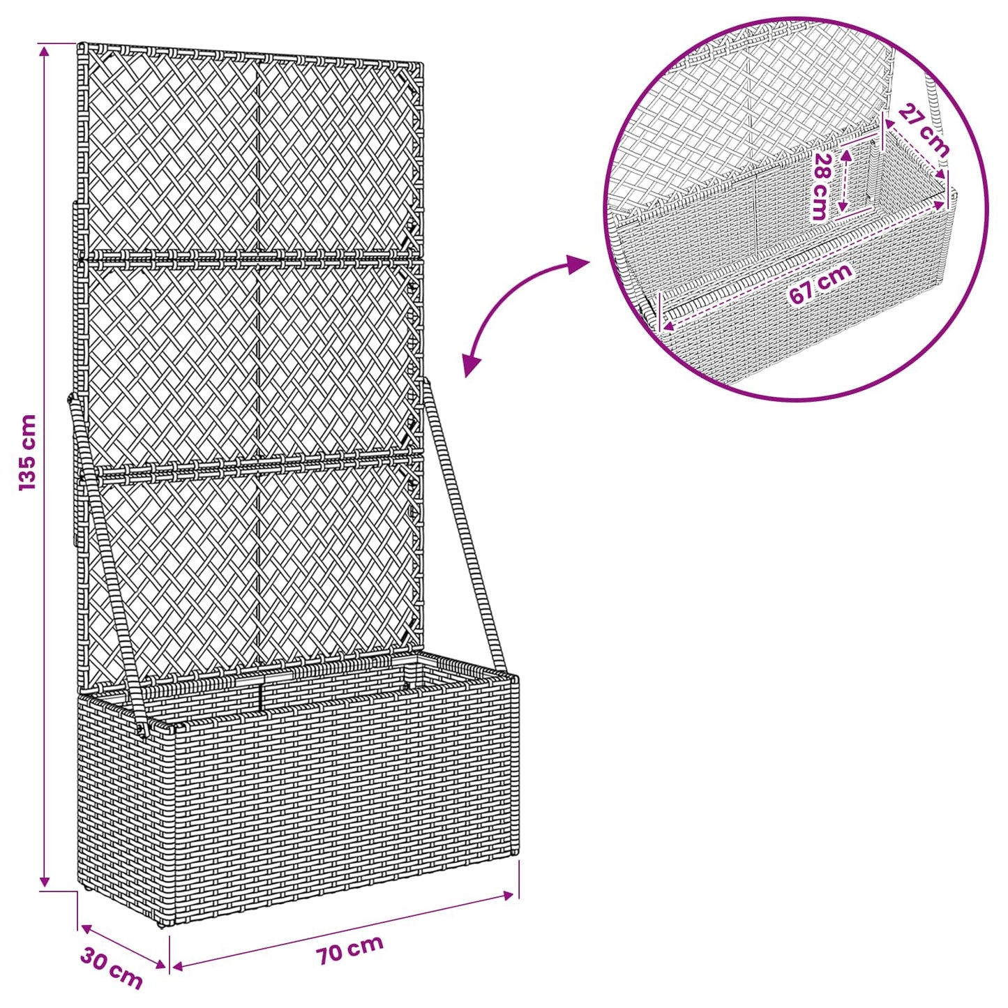 Tuindruppel met Trellis Grijs 70 x 30 x 135 cm poly rattan
