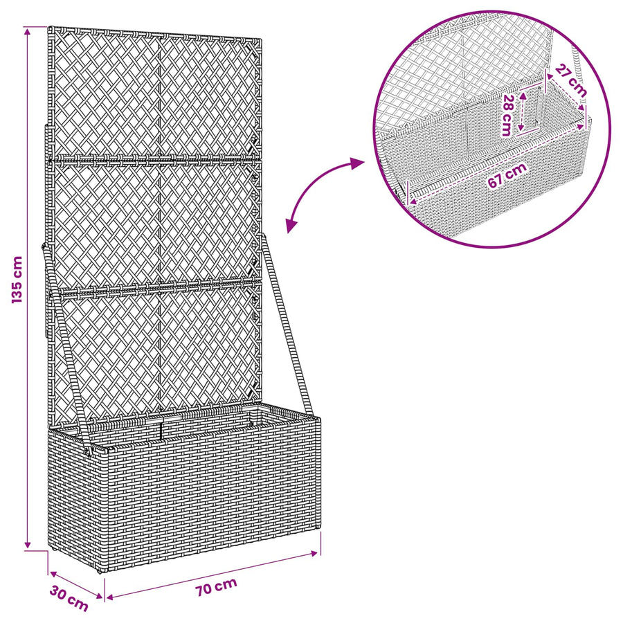 Tuindruppel met Trellis Grijs 70 x 30 x 135 cm poly rattan