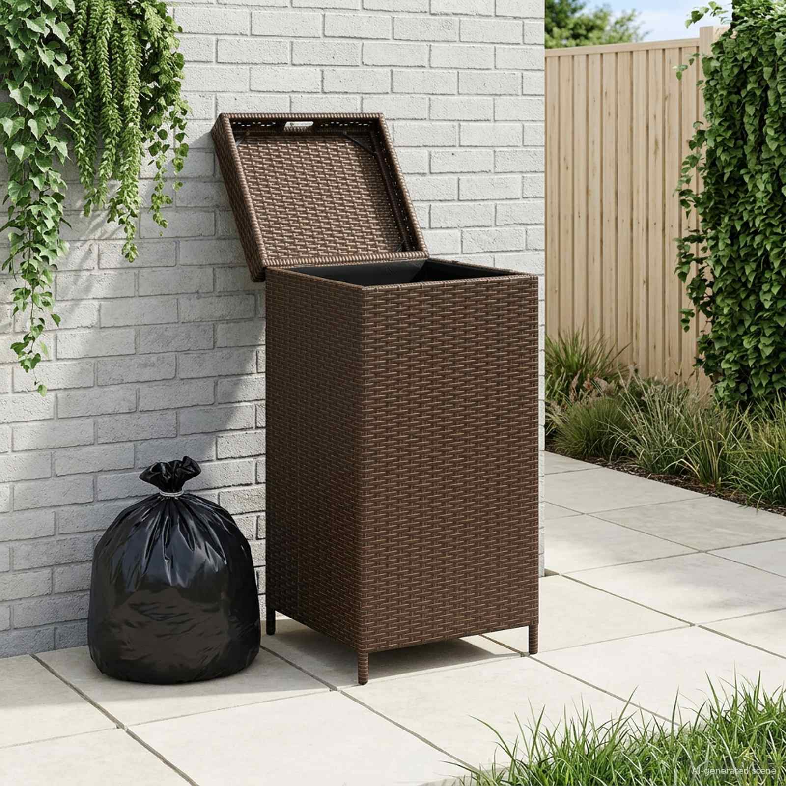 Buiten Afvalbak Bruin 40 x 40 x 80 cm poly rattan