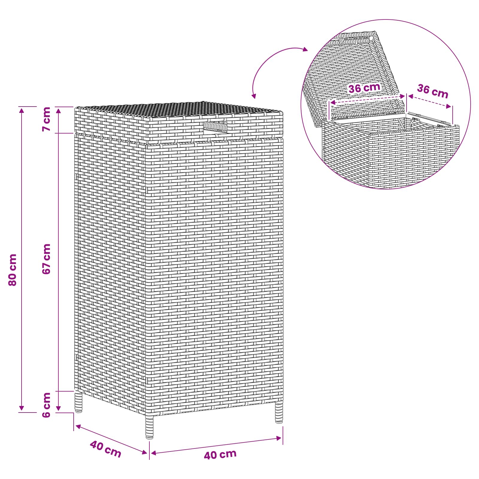 Buiten Afvalbak Bruin 40 x 40 x 80 cm poly rattan