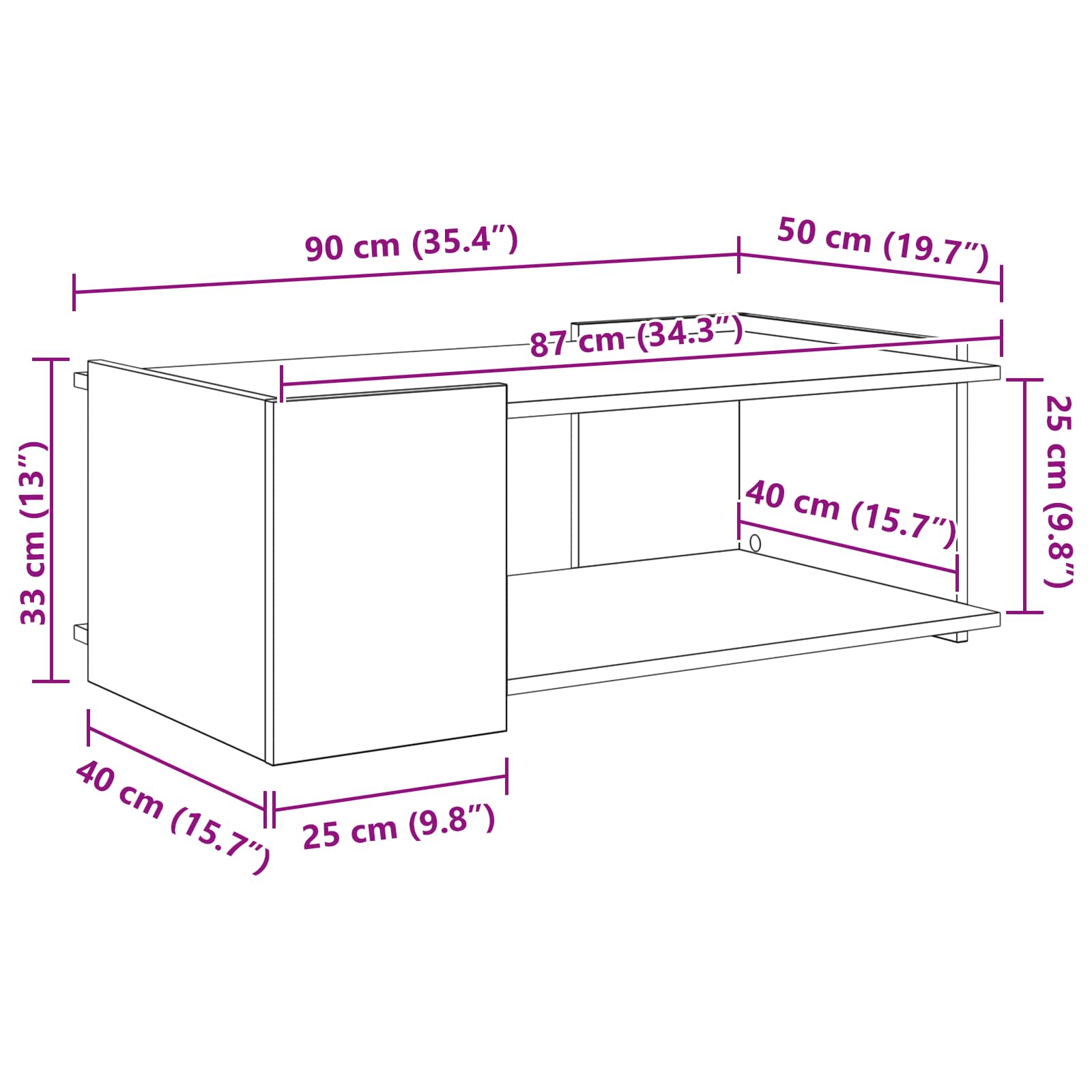 Salontafel Gerookt eiken 90 x 50 x 33 cm Bewerkt hout