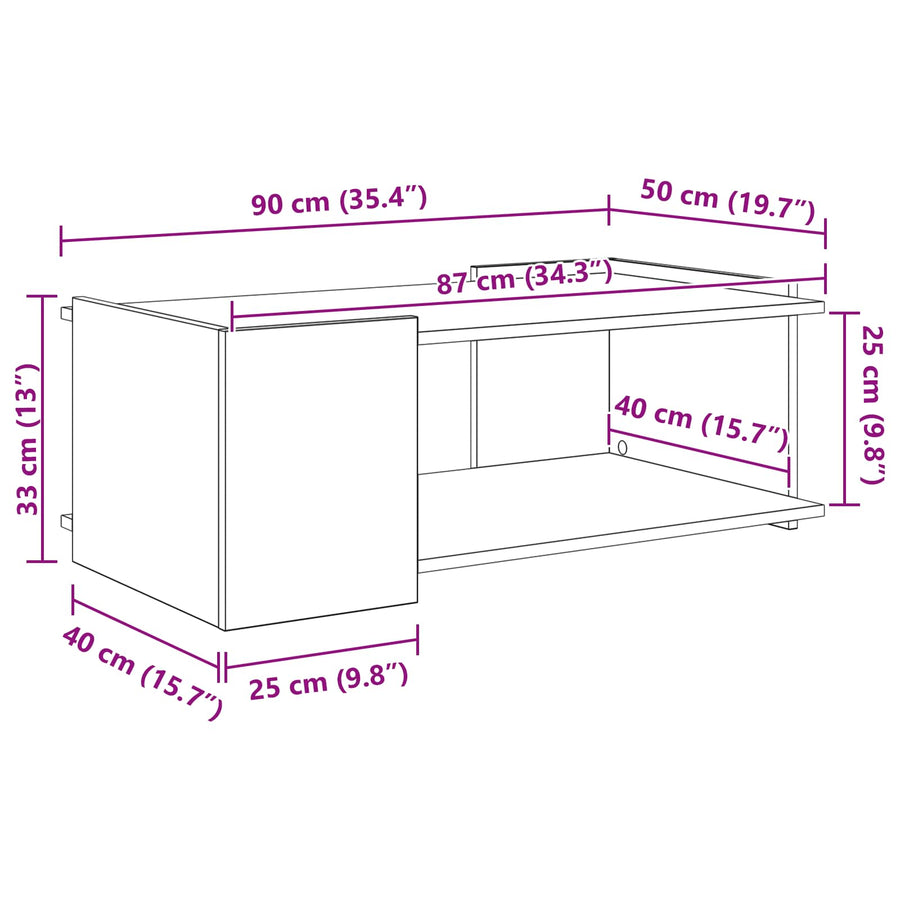 Salontafel Grijs sonoma 90 x 50 x 33 cm Bewerkt hout