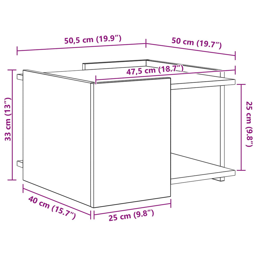 Salontafel Betongrijs 50,5 x 50 x 33 cm Bewerkt hout
