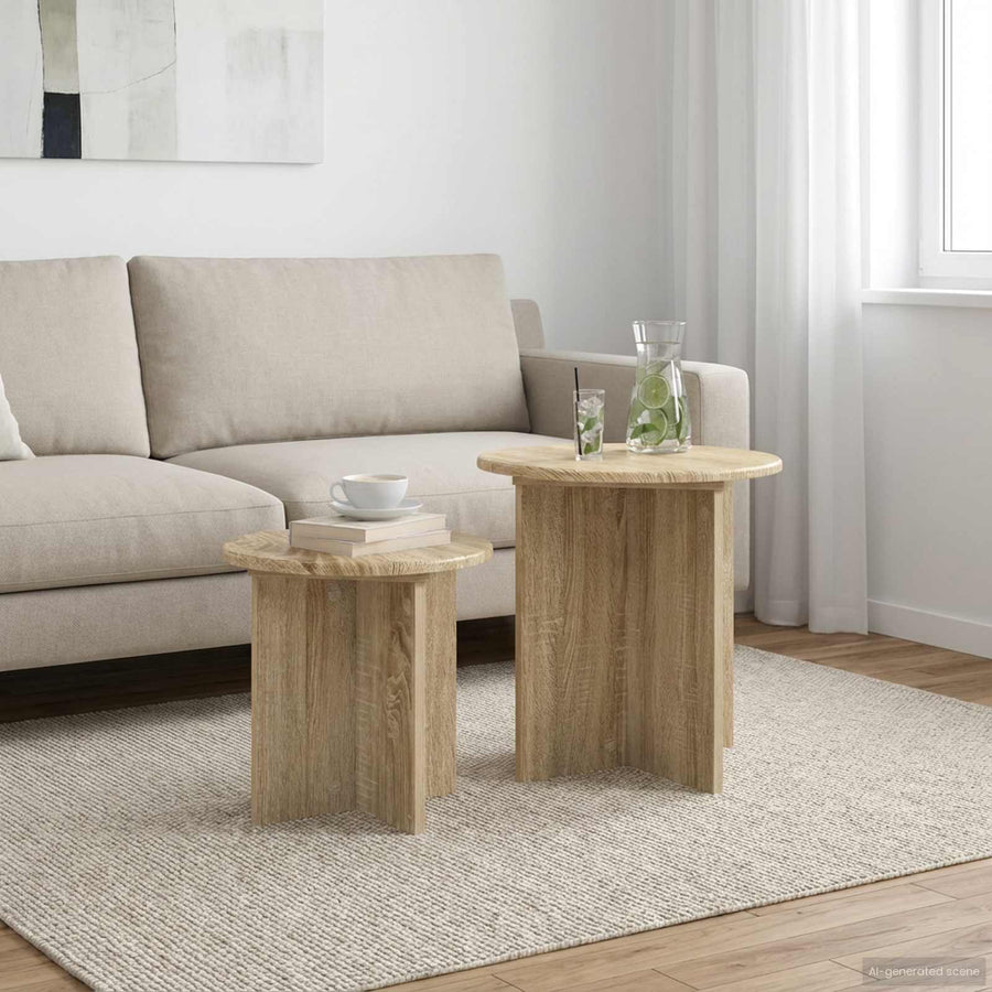 Bijzettafelset met opslag 2 pcs Sonoma Eiken Geconstrueerd hout
