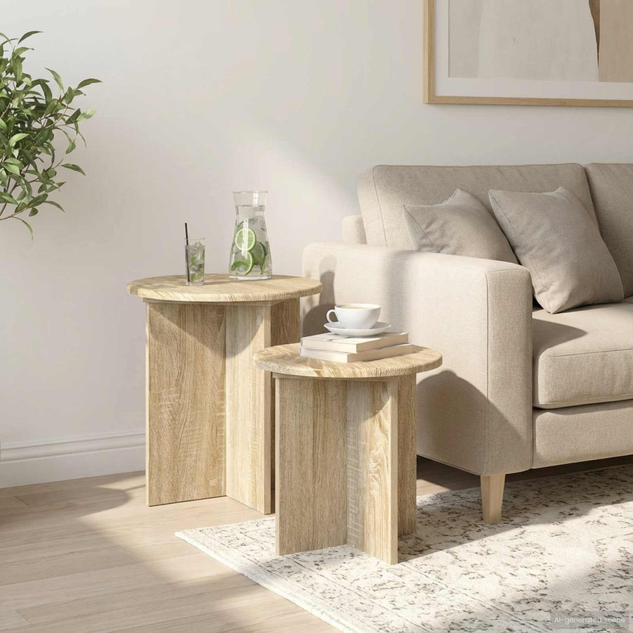 Bijzettafelset met opslag 2 pcs Sonoma Eiken Geconstrueerd hout