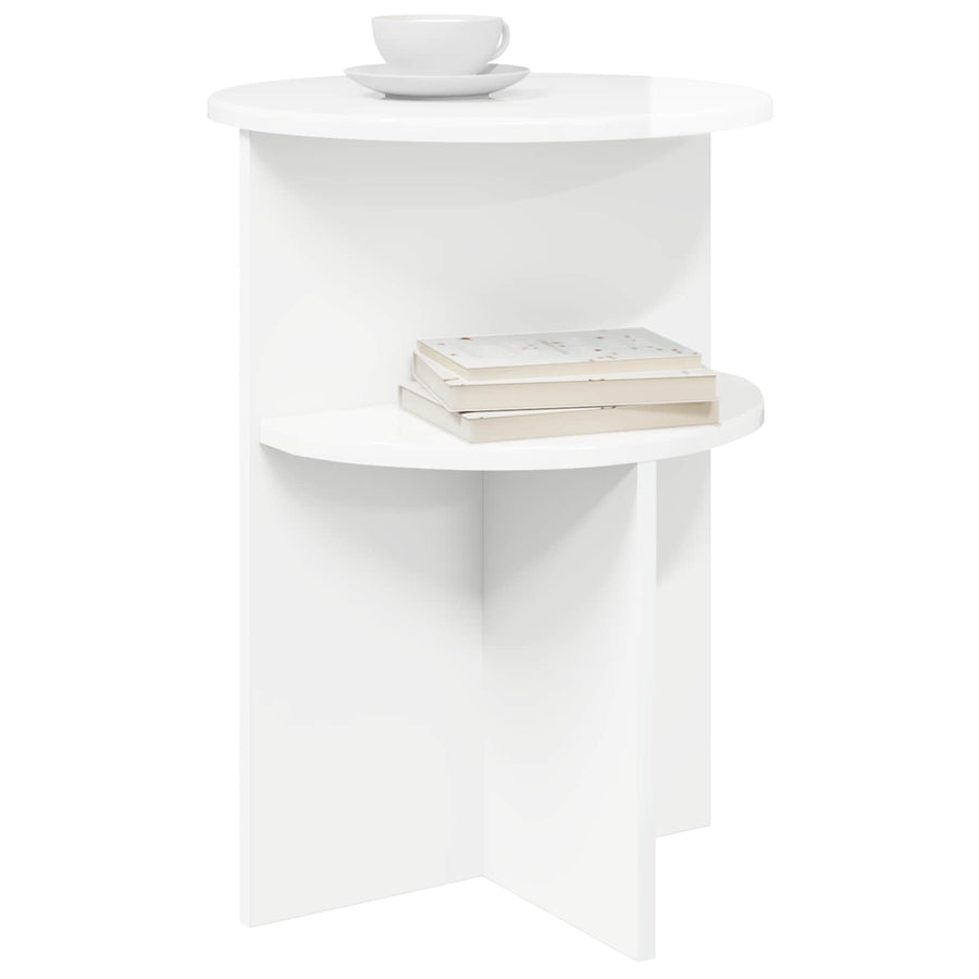 Bijzettafel Hoogglans Wit Ø 39,5 x 55 cm Bewerkt hout