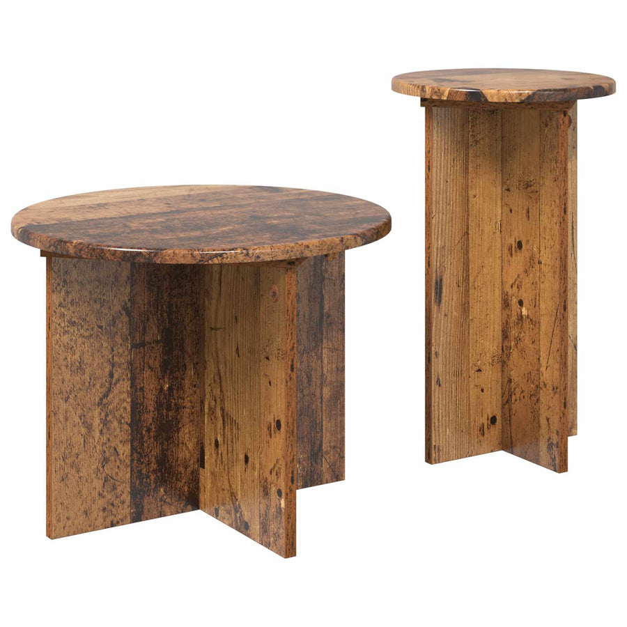 Bijzettafelset met opslag 2 pcs Oud hout Bewerkt hout