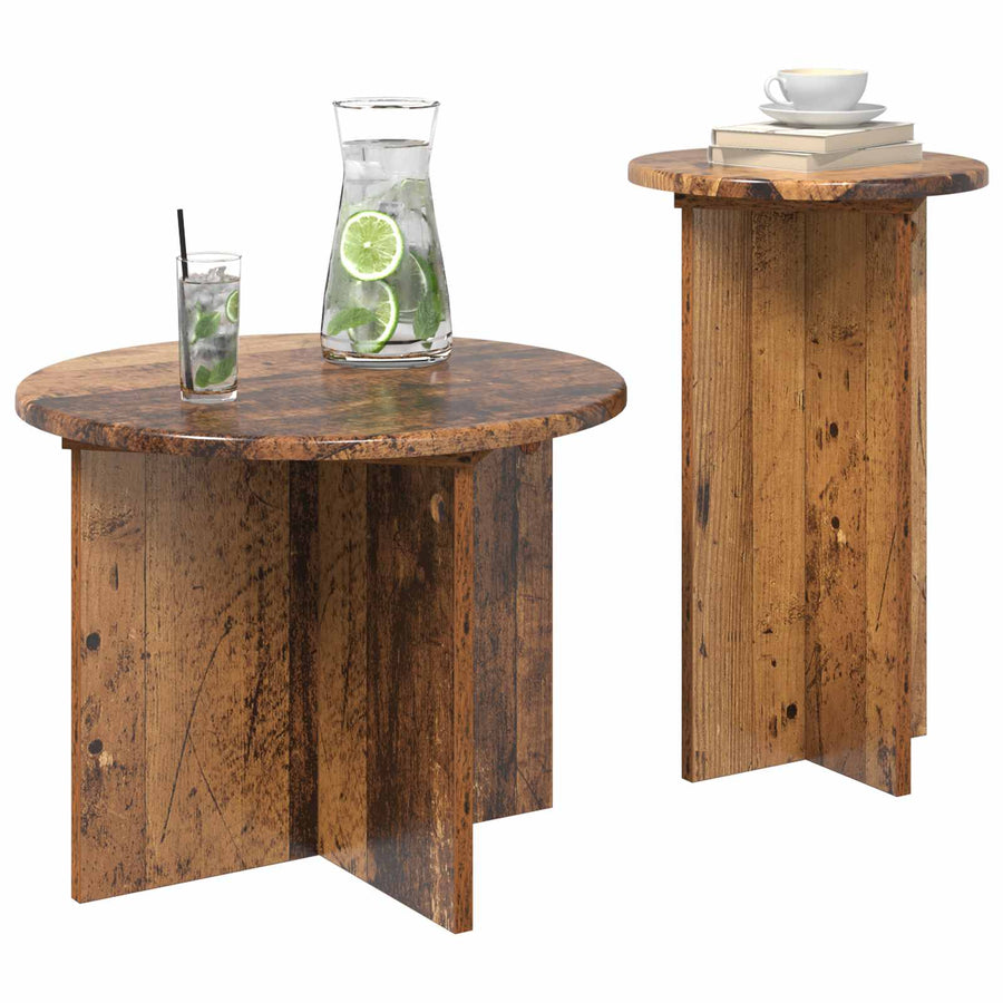 Bijzettafelset met opslag 2 pcs Oud hout Bewerkt hout