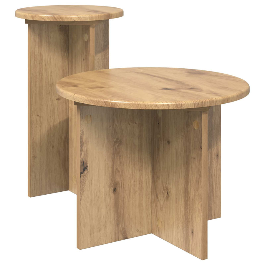 Bijzettafelset met opslag 2 pcs Artisanaal eiken Bewerkt hout