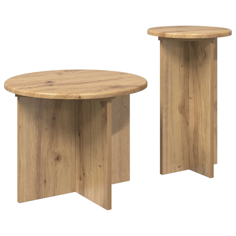 Bijzettafelset met opslag 2 pcs Artisanaal eiken Bewerkt hout