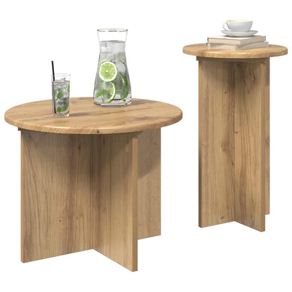Bijzettafelset met opslag 2 pcs Artisanaal eiken Bewerkt hout