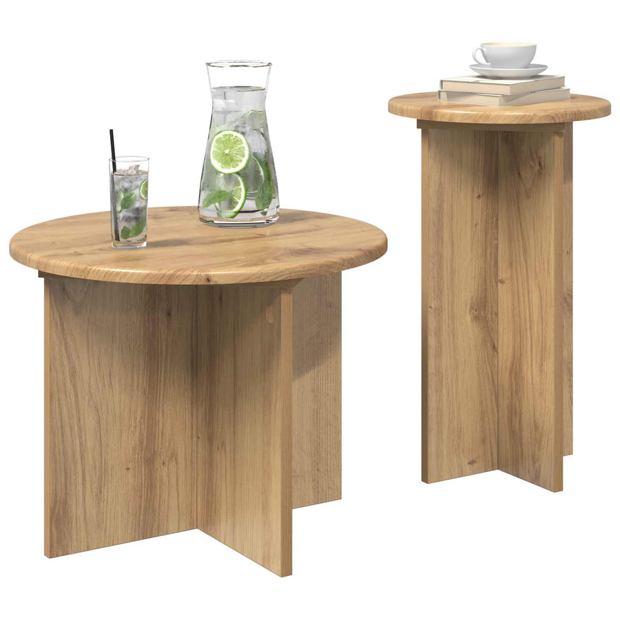 Bijzettafelset met opslag 2 pcs Artisanaal eiken Bewerkt hout