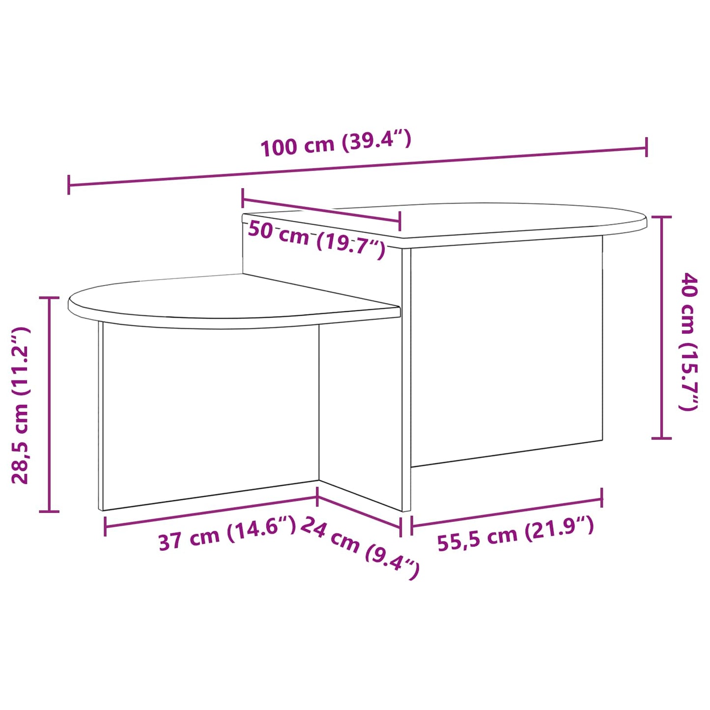 Salontafel Wit 100 x 50 x 40 cm Bewerkt hout