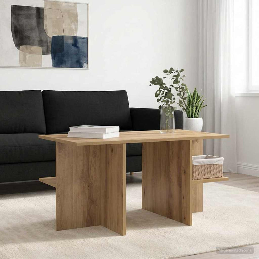Salontafel Artisanaal eiken 87 x 50 x 45 cm Geconstrueerd hout