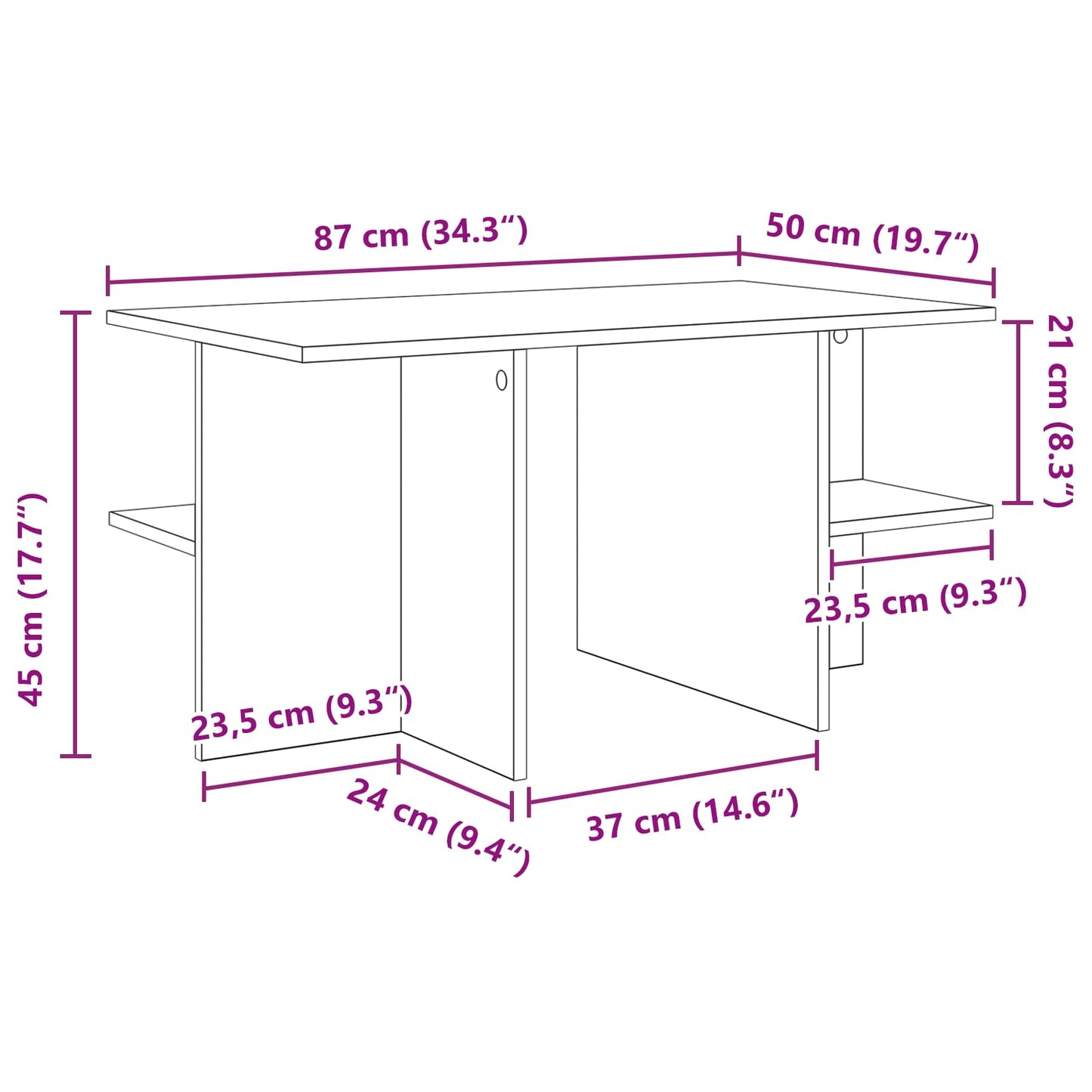 Salontafel Artisanaal eiken 87 x 50 x 45 cm Geconstrueerd hout
