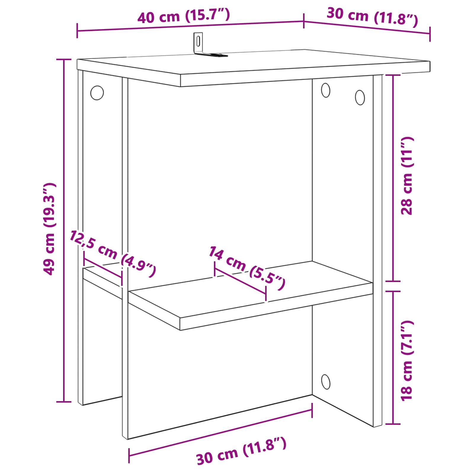 Salontafel Sonoma Eiken 40 x 30 x 49 cm Bewerkt hout